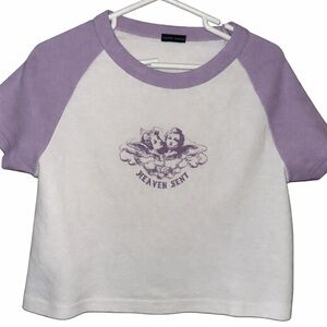 Brandy Melville Purple and White Angel Tee